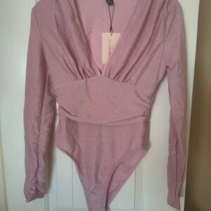 SHEIN Shimmering Pink V-Neck Top